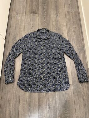 John Varvatos Blue Floral Cotton Button Up Shirt Size L